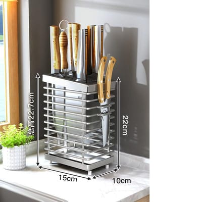 Porte-couteaux en acier inoxydable à mailles argentées et noires, montage mural, support à couteaux de bureau en métal, 9 fentes, support de rangement pour couteaux de chef de cuisine gray