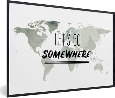 Poster in lijst - Fotolijst 90x60 cm - Posters - Wereldkaart - Simpel - Quote - Posterlijst zwart - Decoratie - Wanddecoratie woonkamer - Muurdecoratie slaapkamer