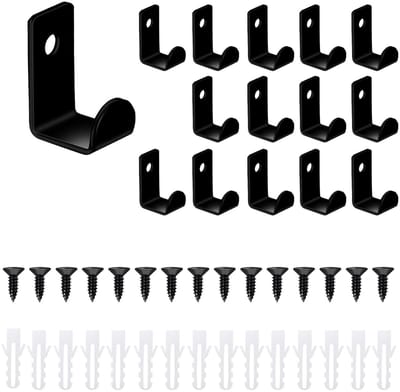 Dailygoods - 15 stuks kleerhaken, kapstokhaak, zwart, kleerhaken, wandhaken om op te schroeven, zwarte haken om vast te schroeven, metalen haken voor jassen, handdoeken, jashaken, badkamer, slaapkamer