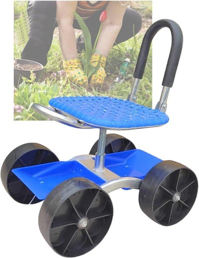 Werkkruk op Wielen - Rolstoel Tuin - Tuinonderhoud Gemak - 360 Graden Draaibaar - 4 Wielen - Zwart