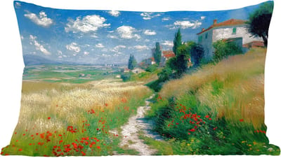 Sierkussens - Kussentjes Woonkamer - 60x40 cm - Zandpad - Huis - Bomen - Grasveld