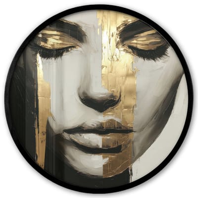 Poster in lijst Rond - Fotolijst 40x40 cm - Posters - Ogen - Gezicht - Goud - Strepen - Ronde posterlijst zwart - Decoratie - Wanddecoratie woonkamer - Muurdecoratie slaapkamer