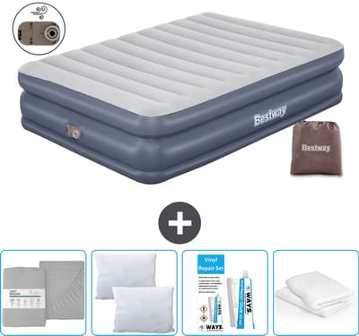 Bestway luchtbed - 2-Persoons - 152 x 203 x 51 cm - Grijs - - Inclusief pomp - Hoeslaken - Kussen - Kussenbeschermer en Reparatieset