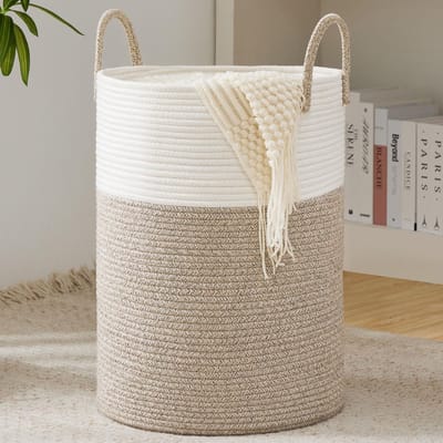 Dailygoods- Wasmand Gevlochten - Opbergmand voor Speelgoed - Katoenen Touw - Ronde Vorm - Handgemaakt - Met Handvat
