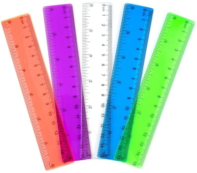 5 stuks 15 cm / 6 inch doorzichtige plastic kleurrijke linialen - inches en centimeters - lichtgewicht kleine liniaal - kantoorbenodigdheden voor school - diverse kleuren