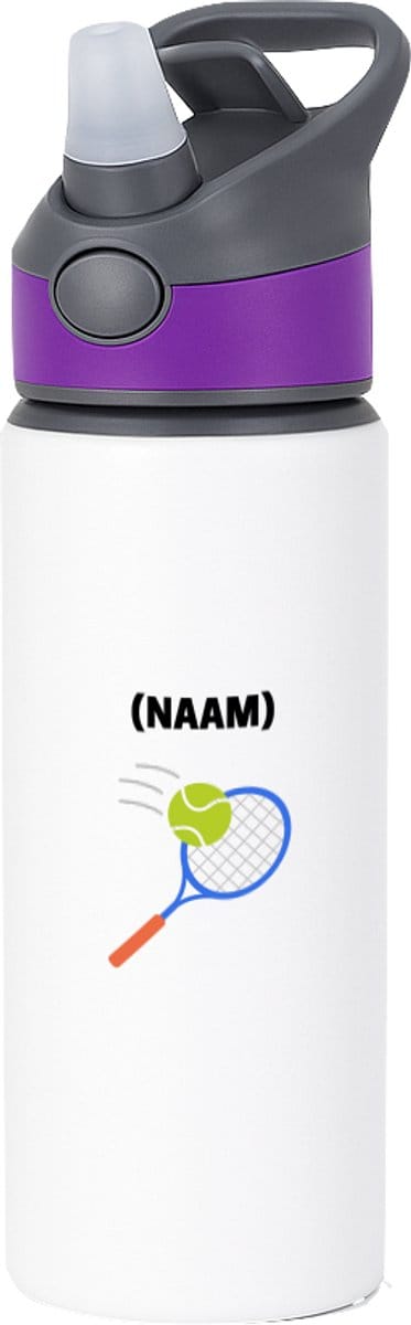 Hacebo® - Tennis met eigen naam waterfles met rietje paars - Tennis - Tennisser - Sport - water fles - 650ML