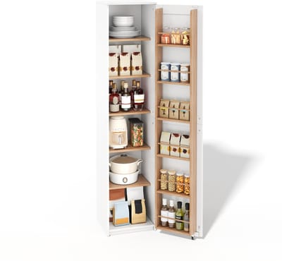 Hoge Opbergkast - Smalle Voorraadkast Met Deurvakken En Verstelbare Planken - Ruimtebesparend Voor Keuken En Woonkamer - 40x40x183 cm - Wit