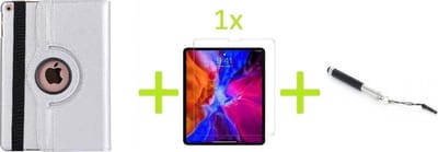 Geschikt Voor: iPad 2017 / 2018 / Pro 9.7 / Air 1 / Air 2 Multi Stand Case - 360 Draaibaar Tablet hoesje - Tablethoes Zilver + 1x Screenprotector + Stylus