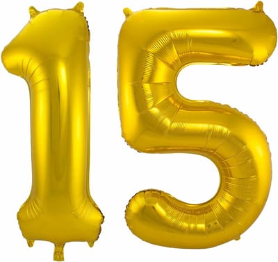 Folat Folie ballonnen - 15 jaar cijfer - goud - 86 cm - leeftijd feestartikelen - versiering