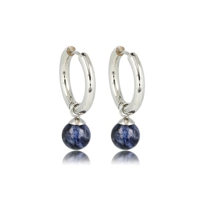 My Bendel - Zilverkleurige Oorbel Sodalite Edelstenen Balletje - Sodalite Zilverkleurige Oorringen: Elegantie In Blauw - met Luxe Cadeauverpakking | Sieraden Voor Dames