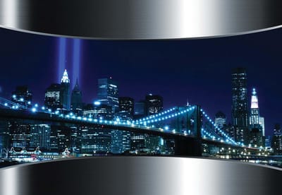 Fotobehang View City Brooklyn Bridge New York City | XL - 208cm x 146cm | 130g/m2 Vlies