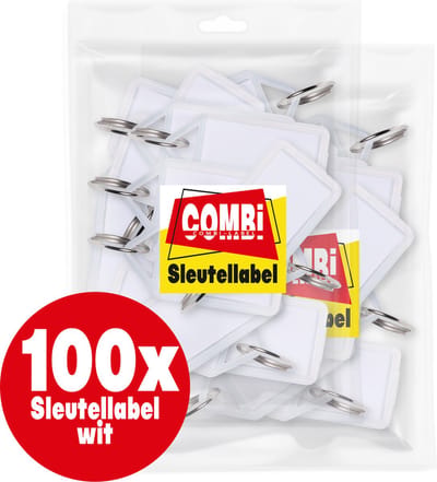 Combi-Label openklapbare Sleutellabels wit met inlay - Sleutelhanger - Naamlabel – openklapbaar 100 stuks