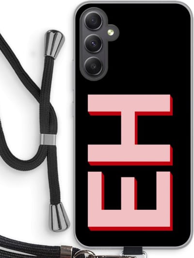 Gepersonaliseerd - Case Company® - Hoesje met koord geschikt voor Samsung Galaxy A34 hoesje met Koord - Monogram - Telefoonhoesje met Zwart Koord - Bescherming aan alle Kanten en Over de Schermrand