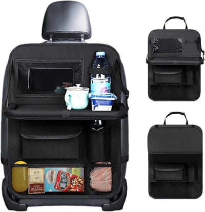 Famanu – Auto-organizer voor de achterbank met tafel - autostoel-organizer - rugleuningbescherming voor kinderen met touchscreen - multifunctioneel - waterdicht - achterbank-organizer voor auto - zwart