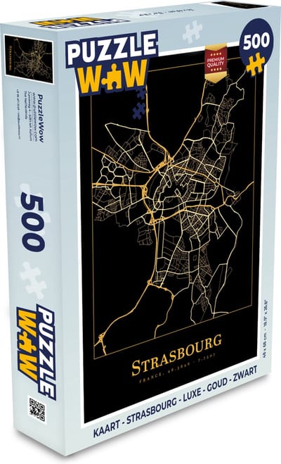 Puzzel Kaart - Strasbourg - Luxe - Goud - Zwart - Legpuzzel - Puzzel 500 stukjes