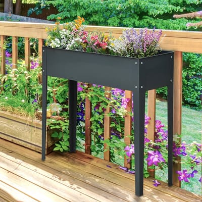 MODFU - Verhoogde Plantenbak Met Poten - Met 3 Afvoergaten - Metaal - Donkergrijs - 100 x 30 x 80 cm