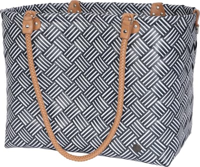 Shopper XL - Grote tas - Strandtas - Sporttas - Boodschappentas - Weekendtas - Lange hengsels - Handgevlochten - Handed By Sainte-Maxime Stripes - donkergrijs met witt streepjes - dark grey