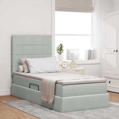 vidaXL - LED - opbergbed - met - matras - Lichtgrijs - 100 - x - 200 - cm - Fluweel