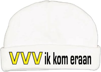 Babymutsje met de tekst: VVV ik kom eraan !