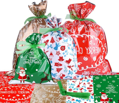 Grote Kerstcadeauzakken in Diverse Stijlen met Ribbons voor Perfecte Cadeaupakketten (10 Stuks)