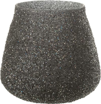 J-Line windlicht Glitter - glas - paars - small - 2 stuks