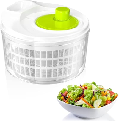 Slacentrifuge - met rubberen deksel - 3 liter inhoud - met slingeraandrijving en zeefmand - voor groenten en fruit - (22,5x15cm)