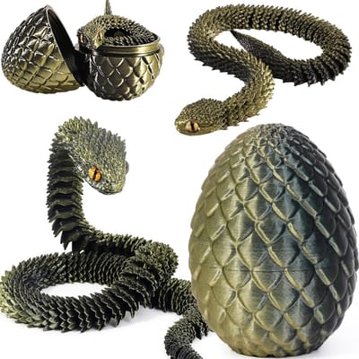 3D Geprinte Slang Speelgoed voor Pasen - Draak Eieren en Dieren Speelgoed voor Kinderen en Decoratie voor Thuis (Zwart Koper)