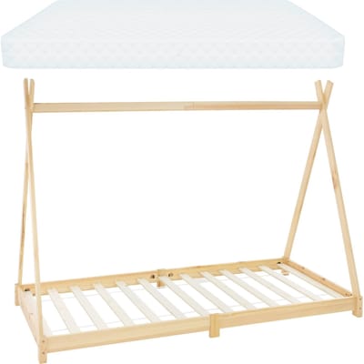 Kinderbed Tipi 90x200 cm van grenenhout incl. matras H-10cm houten bed met lattenbodem ML design
