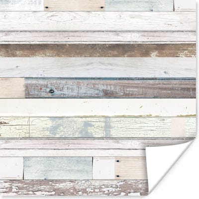 Poster Hout - Planken - Wit - 100x100 cm XXL