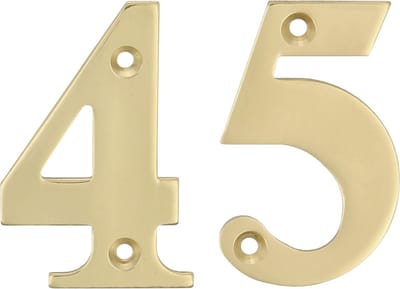 AMIG Huisnummer 45 - massief messing - 10cm - incl. bijpassende schroeven - gepolijst - goudkleur