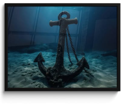 Poster in lijst - Fotolijst 80x60 cm - Posters - Anker - Ijzer - Zeebodem - Zand - Posterlijst zwart - Decoratie - Wanddecoratie woonkamer - Muurdecoratie slaapkamer