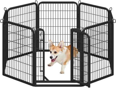 Yaheetech Puppyren opvouwbare vrijloopren met automatische vergrendeling, puppyren voor honden, kat, konijn, opbouw, zonder gereedschap - 80 cm hoog, 8-delige