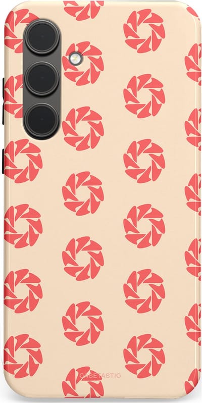 Casetastic hoesje geschikt voor Samsung Galaxy S24 Plus - Dubbellaagse bescherming - Peach Bloem Cirkels - Fashion Case - Crème Koraal Perzik