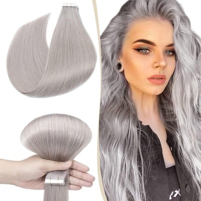 Tape-in Extensions van 100% Remy Haar, Grijs, 30 cm, 25 g - Rechtstreeks Haar, Haarstukken, Eenvoudige Toepassing