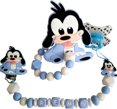 Siliconen Tutkoord & bijtring set met naam - Baby Goofy