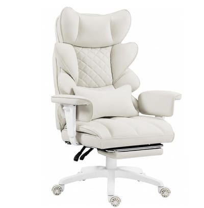 Dowinx Gamingstoel - Ergonomische Bureaustoel - Pocketvering Zitkussen - Dubbele Zachte Rugleuning - Verstelbaar Lendenkussen - Armleuningen - Voetsteun - PU - Wit