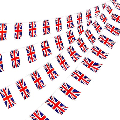 Union Jack Vlaggenlijn 30 Stuks - Britse Versieringen voor Koning Charles' Kroning en Straatfeesten (14x21cm, 10m, 4 Stuks)