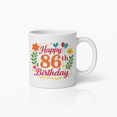 Gelukkige 86ste Verjaardag Mok – 330ml Kleurrijk Bloem Design Keramische Koffiebeker – Perfect Cadeau voor Ouderen