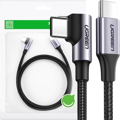 Ugreen - haakse - kabel USB Type C - USB Type C Stroomvoorziening - 60 - W - 20 - V - 3 - A - 2 - m - zwartgrijs - (US255 - 50125)