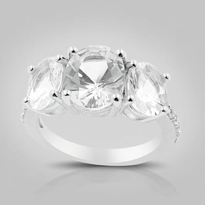 Cavill - Zilveren Ring met 3 Mexicaanse Danburieten en Cambodjaanse Zirkonen - 925 Sterling Zilver - Ovaal Briljant Slijpsel - Elegante Damesring