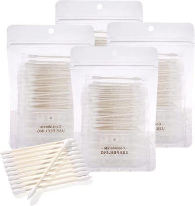 Biologisch afbreekbare wattenstaafjes, individueel verpakt, voor oorverzorging, schoonmaak en make-up (400 stuks)