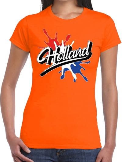Holland landen t-shirt spetter oranje voor dames - supporter/landen kleding Nederland XS