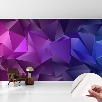 Coloray Zelfklevend Behang - Paarse driehoeken Stickerbehang op rol - 416x254 cm - Paars Zelfklevend Behang - Voor de slaapkamer, woonkamer en kantoor - Herpositioneerbaar - Zelfklevend fotobehang