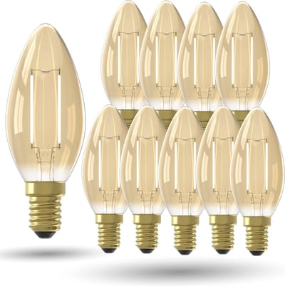 LED Lamp Goud - Set van 10 Stuks, E14, B35 Kaars, Straight filament, 3.5W 250lm 2100K, niet dimbaar