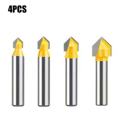 DW4Trading Hout V-groeffrezen Set van 4 Stuks 90° - Speciaal Voor Teksten Te Graveren - Schacht 8mm