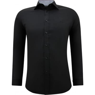 Business Overhemd Voor Heren - Slim Fit Blouse Stretch - Zwart