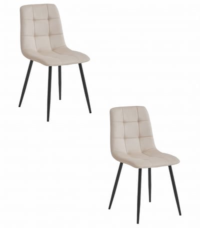 Set van 2 Eetkamerstoelen KARA Beige – Velvet Bekleding, Ergonomisch Design, Zwarte Metalen Poten, Comfortabele Zitting, Max. 120 kg