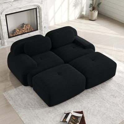 Corduroy tweezitsbank - frameloze sofa - modulair combineerbaar met chaise longue - antislip - ergonomische armleuningen - zwart