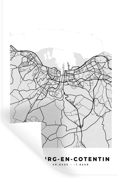 Muurstickers - Sticker Folie - Kaart - Stadskaart - Cherbourg-en-Cotentin - Plattegrond - Frankrijk - 20x30 cm - Plakfolie - Muurstickers Kinderkamer - Zelfklevend Behang - Zelfklevend behangpapier - Stickerfolie