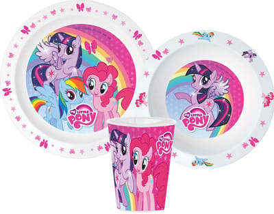 My Little Pony Serviesset - Beker 260 ml - Diepe kom - Plat bord - 3 stuks - Pink - Eetset - Voor verjaardagen en feestjes - Voor kinderen - Voor meisjes